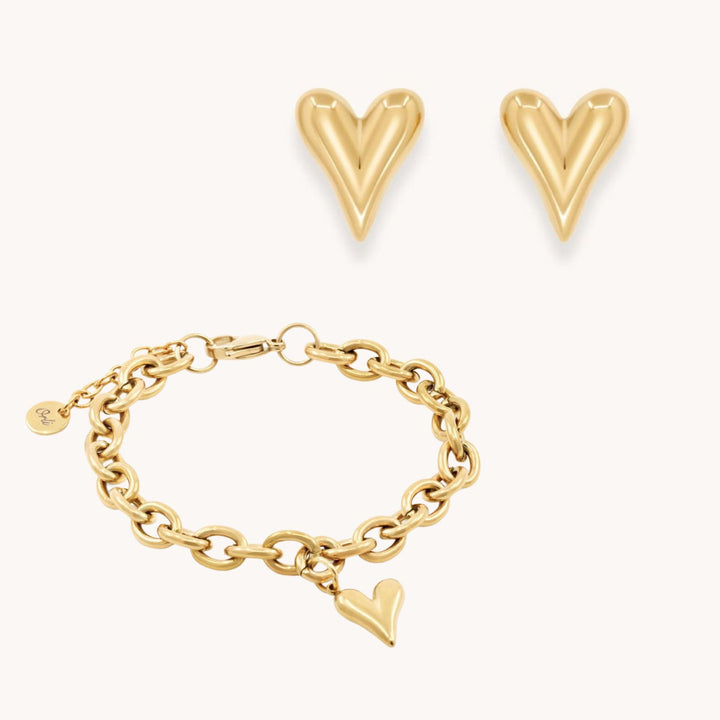 Celine Heart Bracelet & Earrings Bundle, Gold