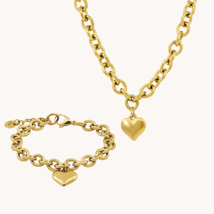 Chloe Heart Necklace & Bracelet Bundle, Gold