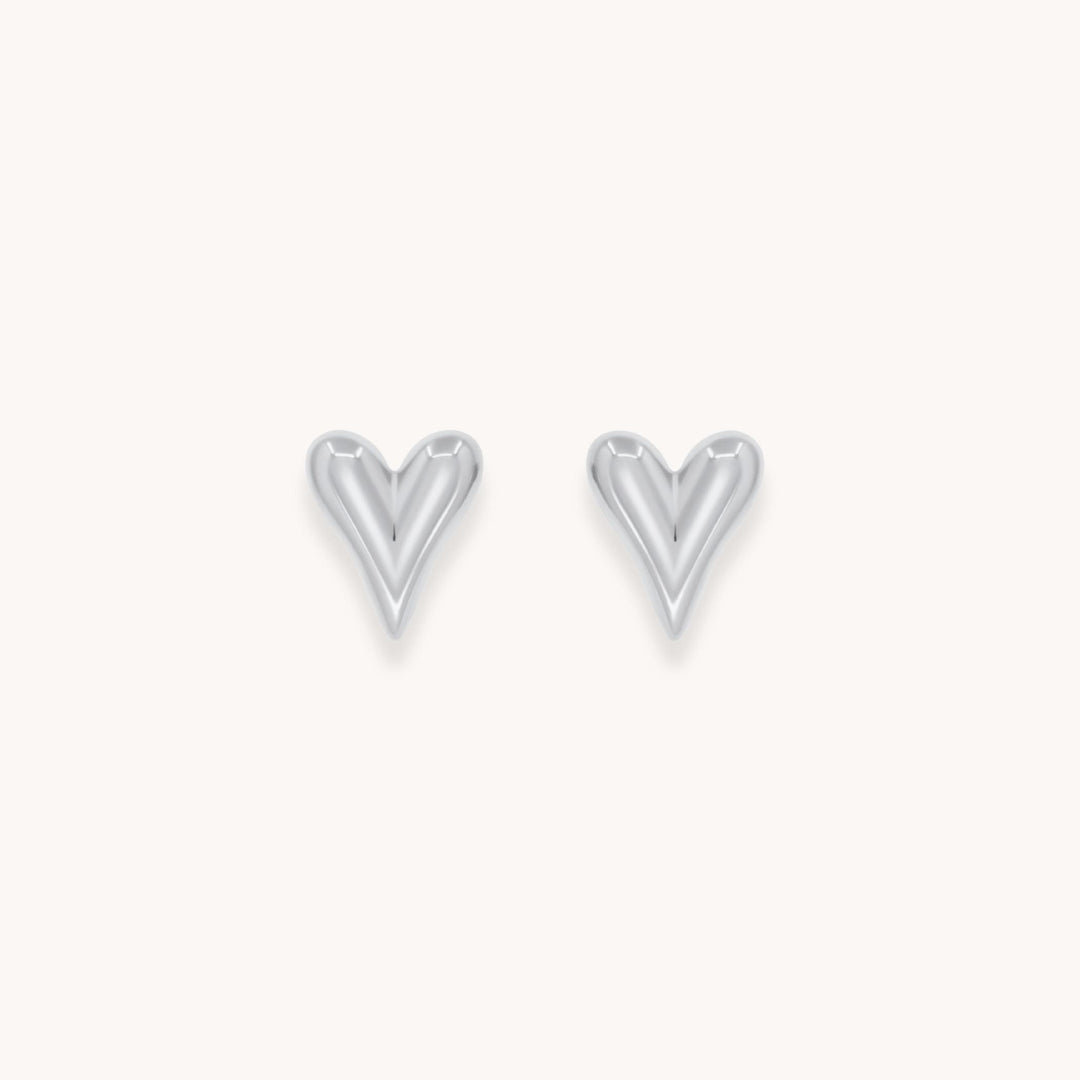 Celine Heart Stud Earrings, Silver