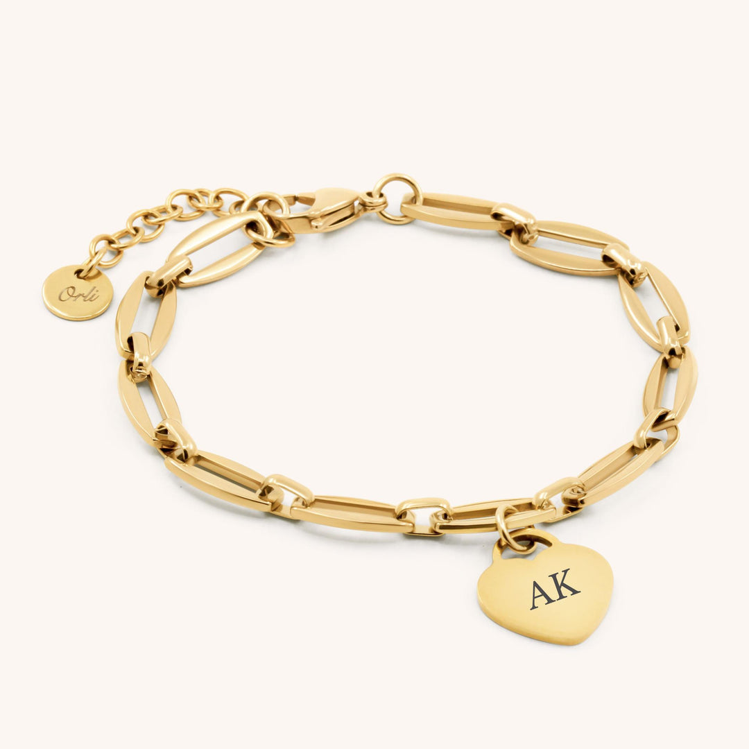 Classic Heart Engravable Long Link Bracelet, Gold