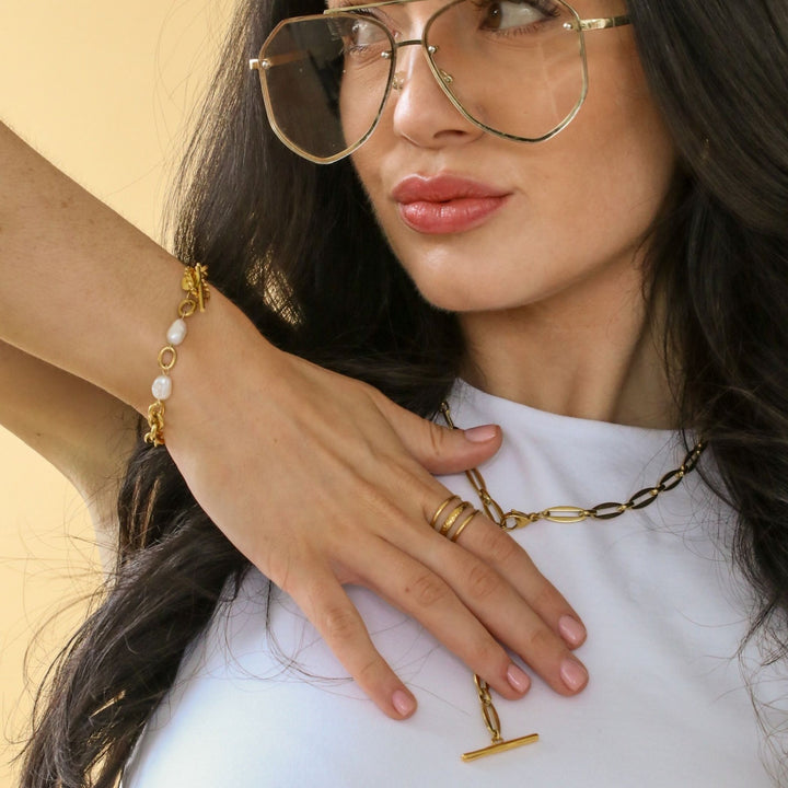 Pearl Accent Chain Bracelet, Gold