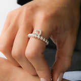 Sterling Silver Olivia Crystal Heart Beads Ring