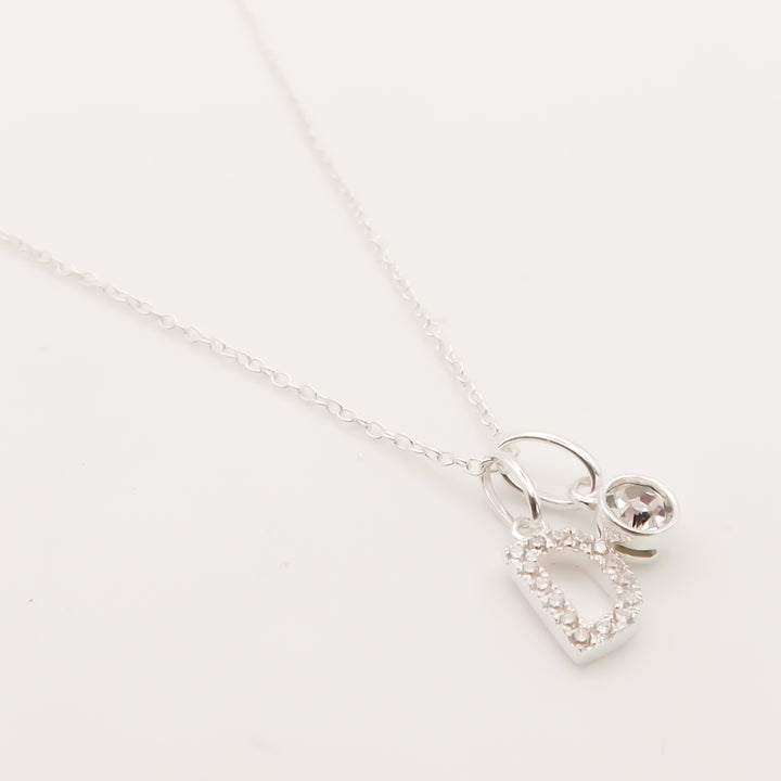 Sterling Silver Initial and Crystal Fine Chain Necklace, Clear Crystal