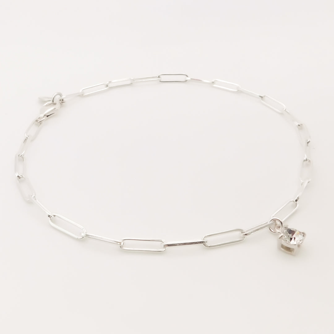 Sterling Silver Paperclip Birthstone Anklet