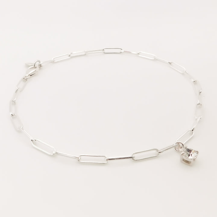 Sterling Silver Paperclip Birthstone Anklet