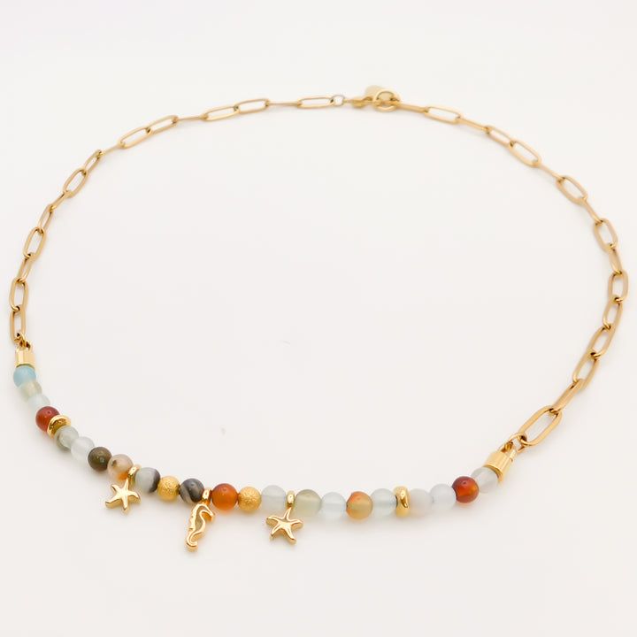 Beaded Charm Paperclip Necklace, Gold
