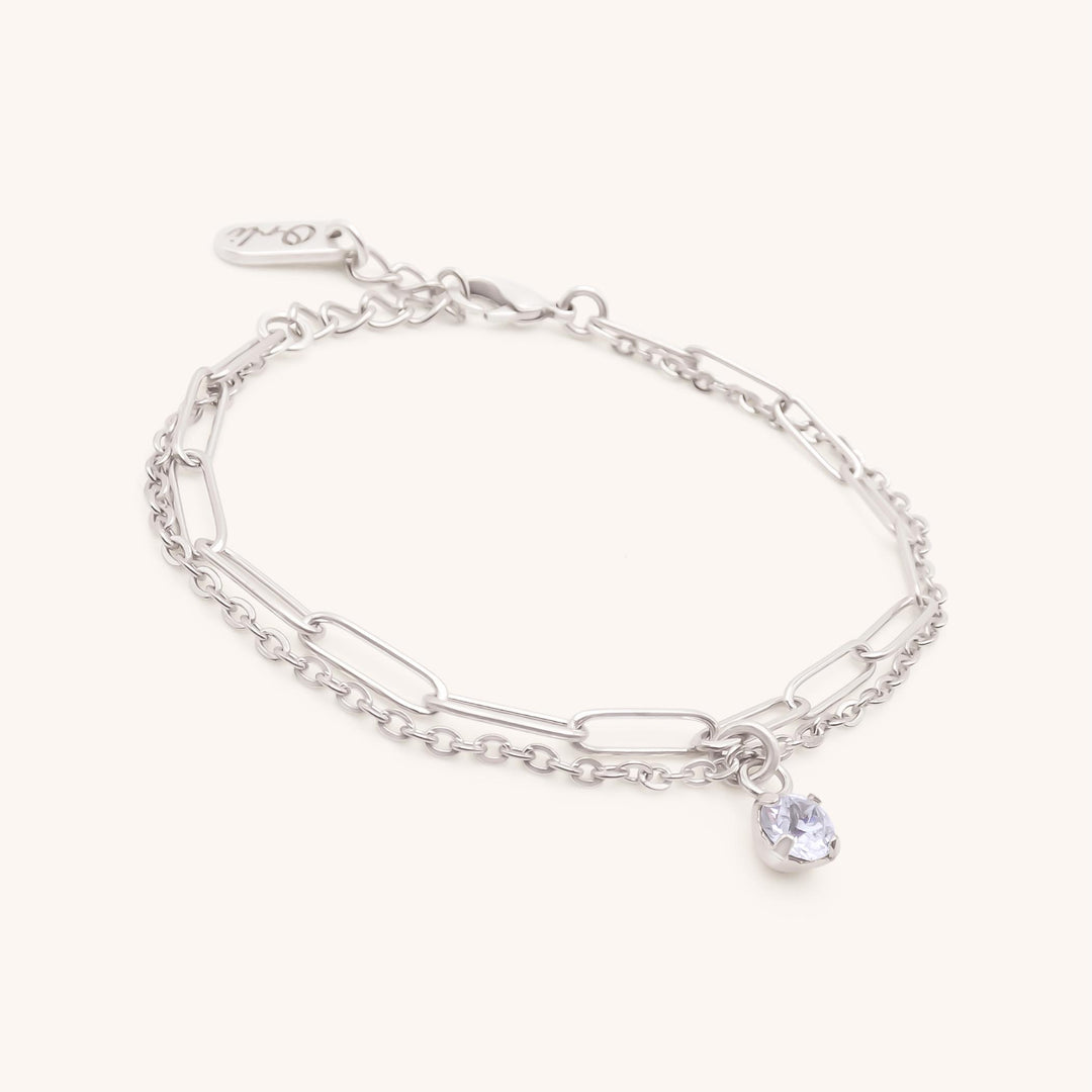 Double Chain Birthstone Bracelet, Silver