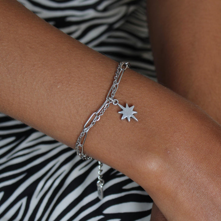 Double Chain Cosmic Starburst Bracelet, Silver