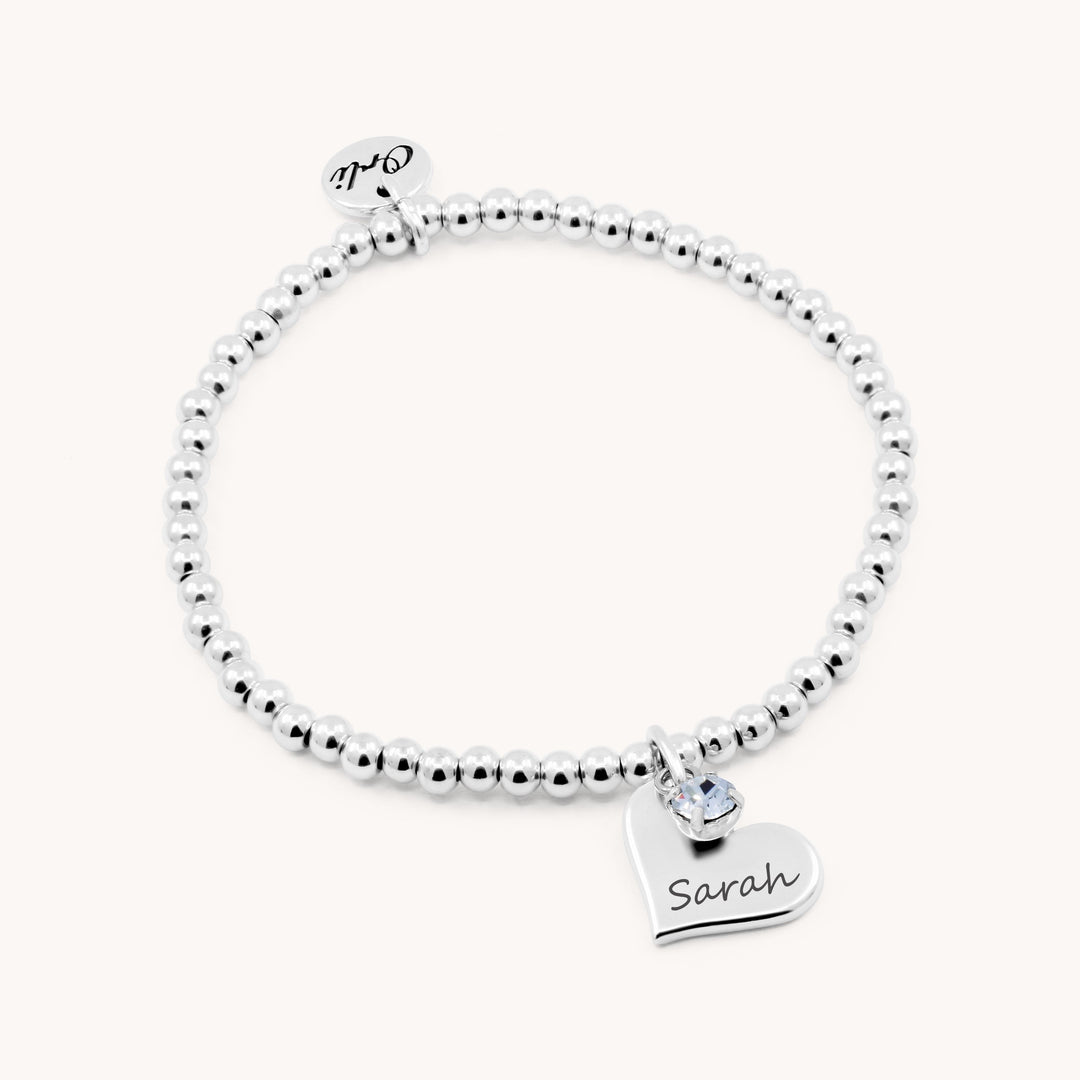 Emily Heart Personalised Birthstone Beads Bracelet