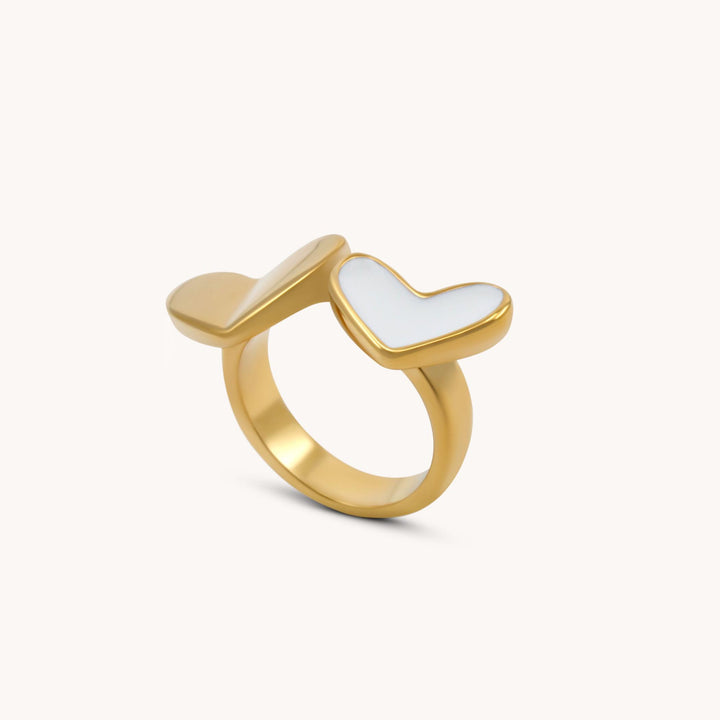 Enamel Duo Heart Ring, Gold