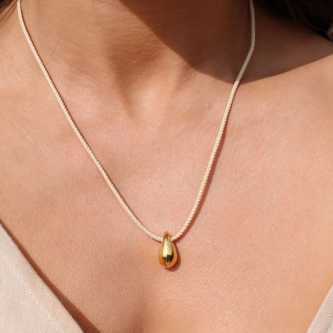 Gold Teardrop Adjustable Cord Necklace, Nude