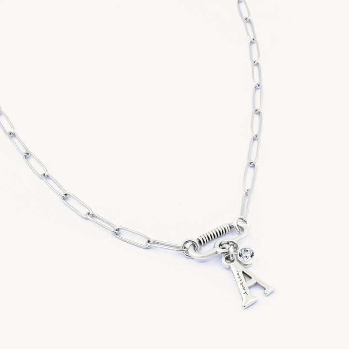 Freya Initial & Birthstone Necklace, Silver