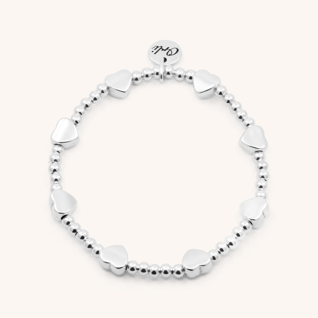 Glider Hearts Beads Bracelet, Silver