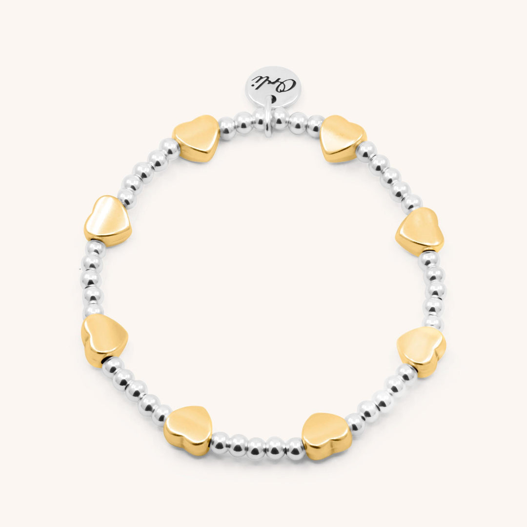 Glider Hearts Beads Bracelet, Silver & Gold