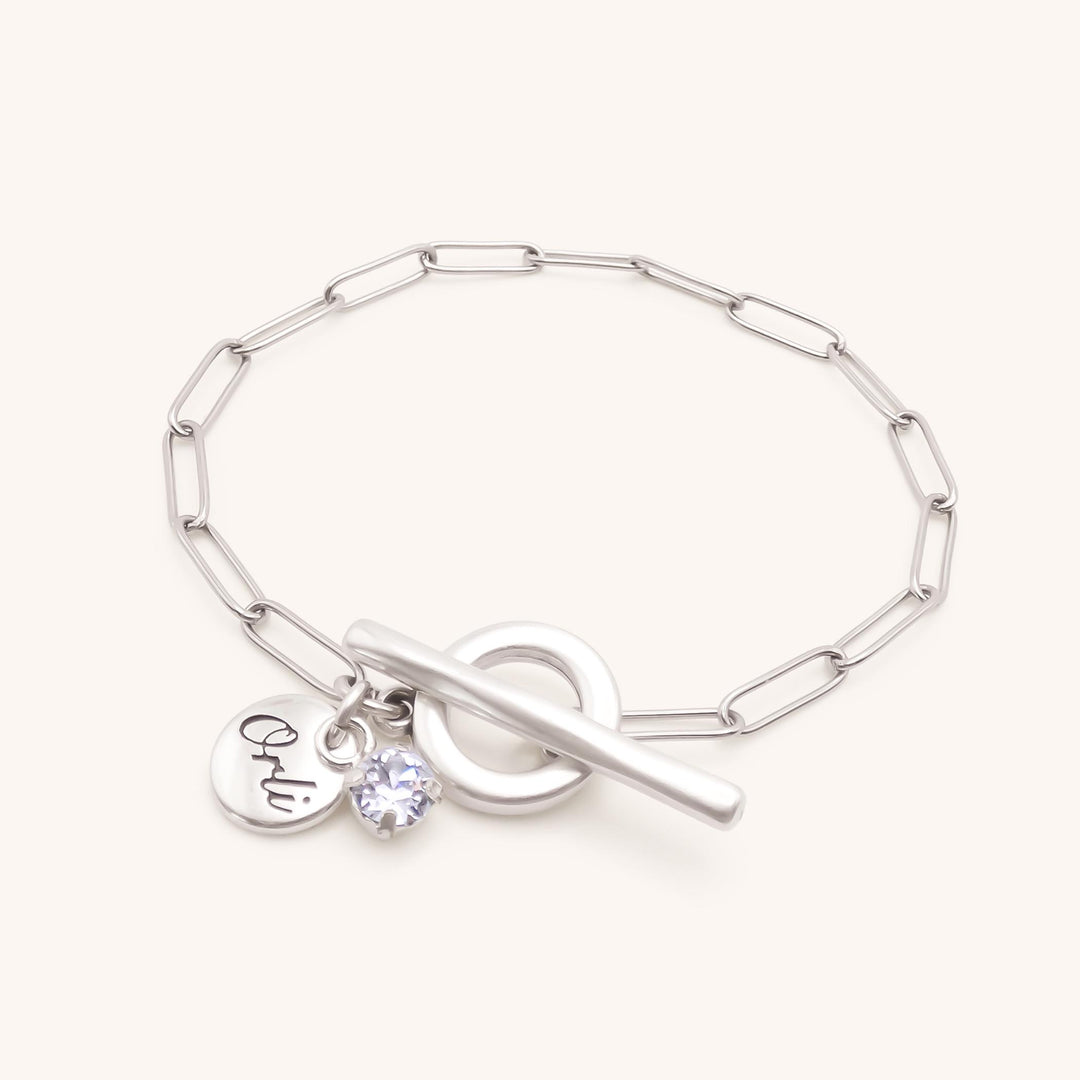 Gracie Birthstone T-Bar Bracelet, Silver