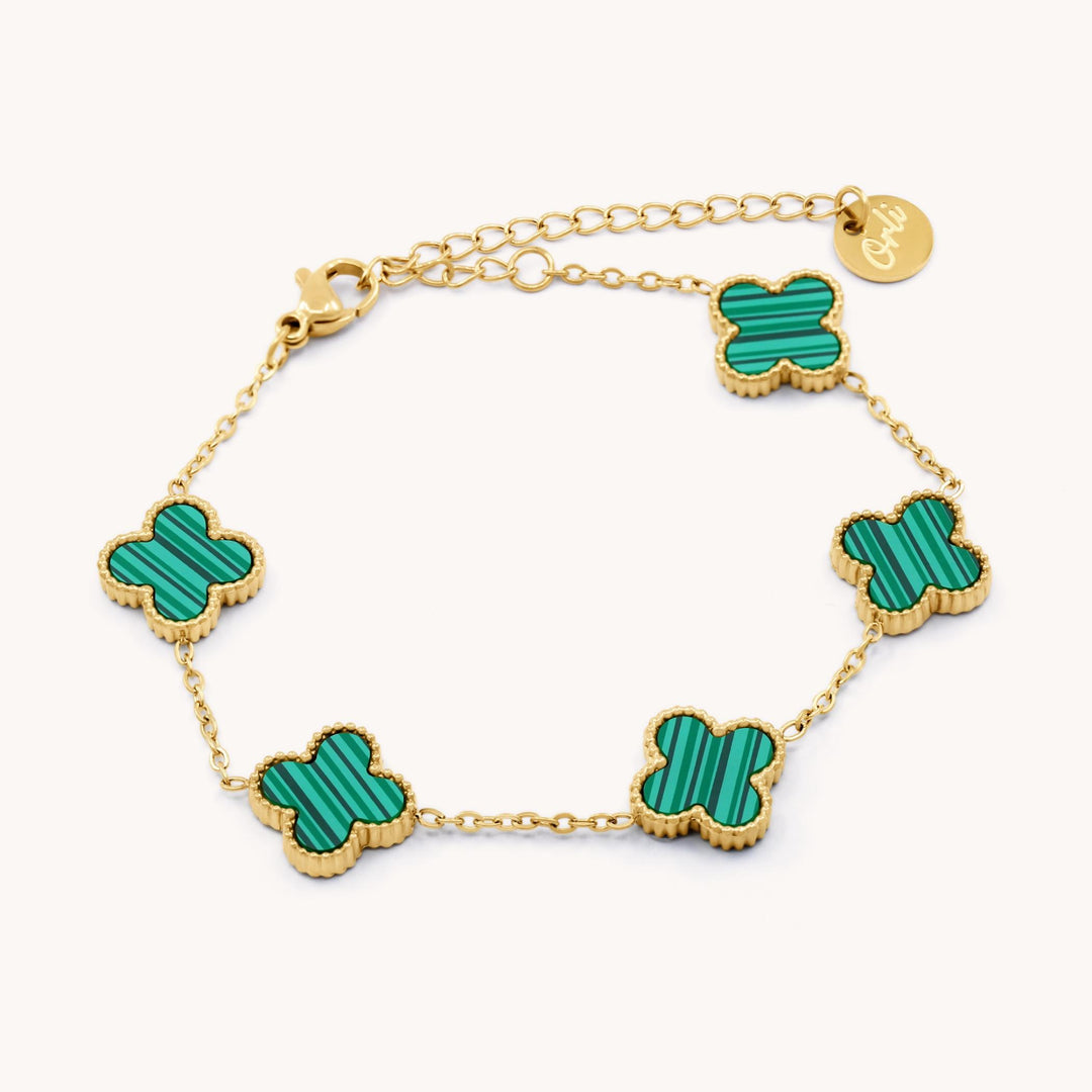 Green Malachite Multi Clover Bracelet, Gold