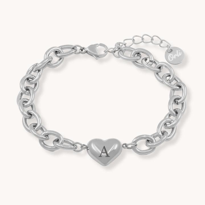 Heart Link Chunky Bracelet, Silver