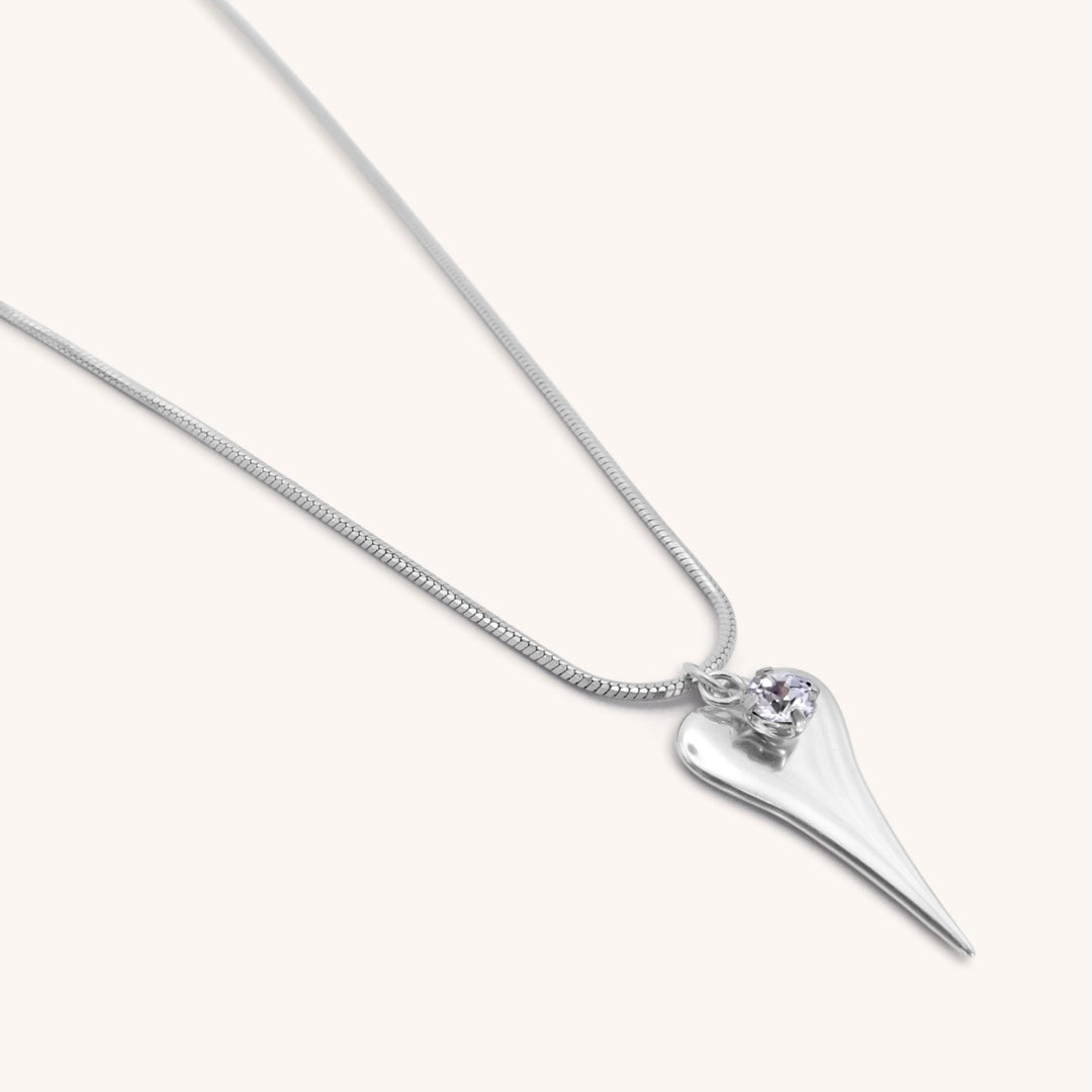 Hourglass Heart & Birthstone Snake Chain Necklace, Silver