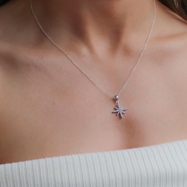 Sterling Silver Cosmic Crystal Starburst Necklace