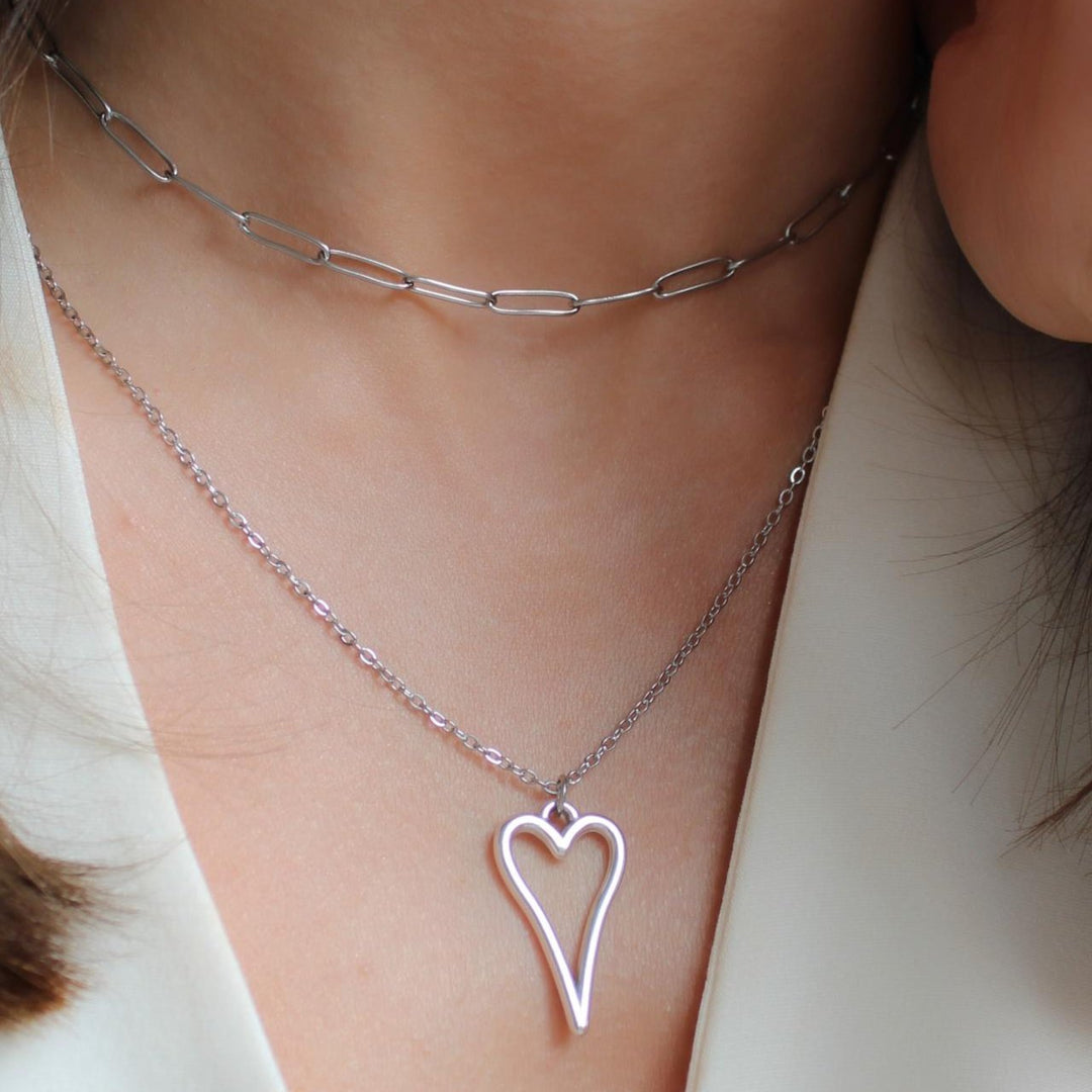 Hourglass Open Heart Fine Chain Necklace