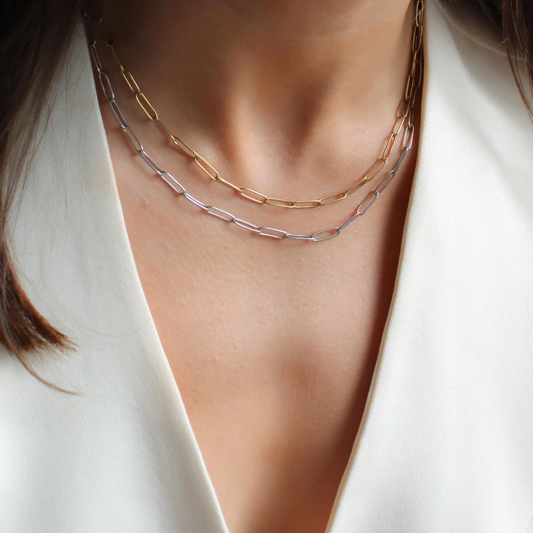 Paperclip Chain Necklace, Silver