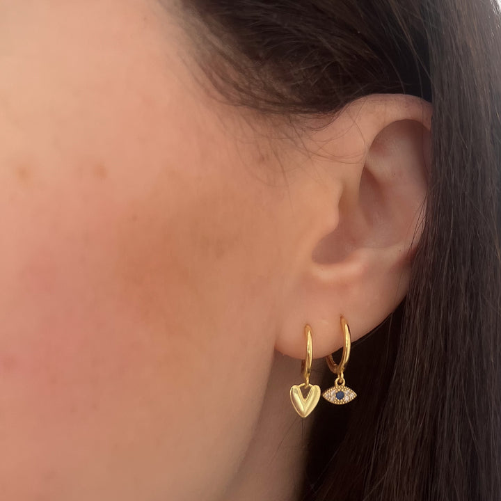 Sterling Silver Dainty Heart Huggie Hoops, Gold