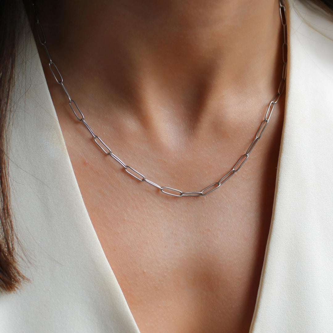 Paperclip Chain Necklace, Silver