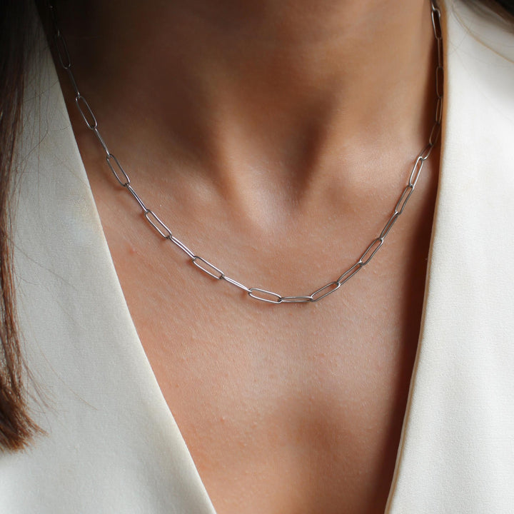 Paperclip Chain Necklace, Silver