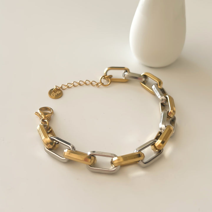 Square Link Two Tone Bracelet