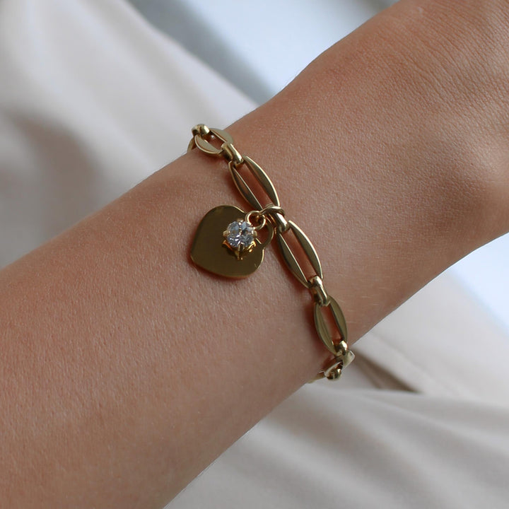 Classic Heart & Birthstone Long Link Bracelet, Gold