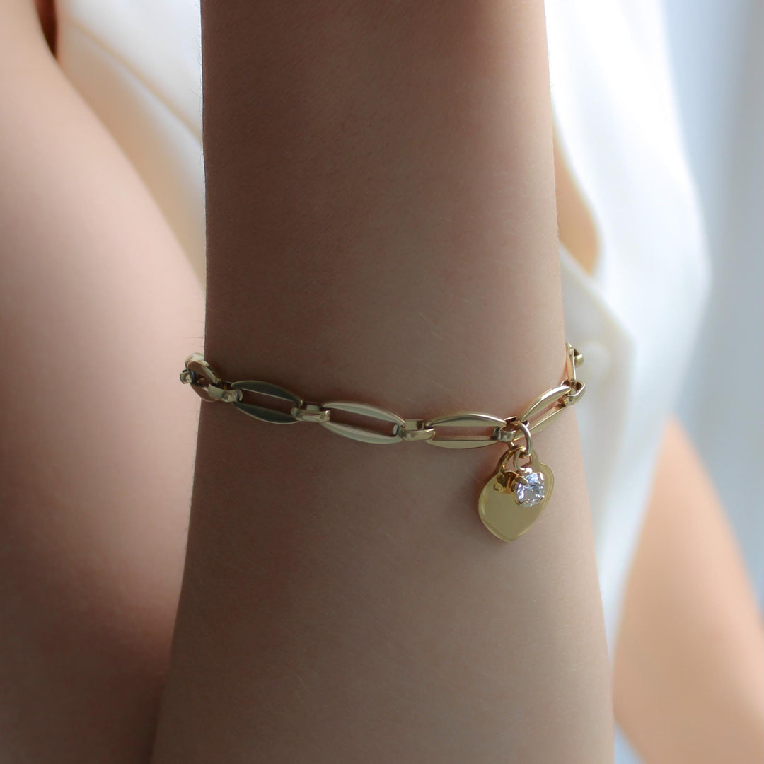 Classic Heart & Birthstone Long Link Bracelet, Gold