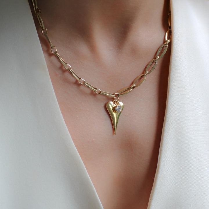 Hourglass Heart and Birthstone Long Link Necklace, Gold