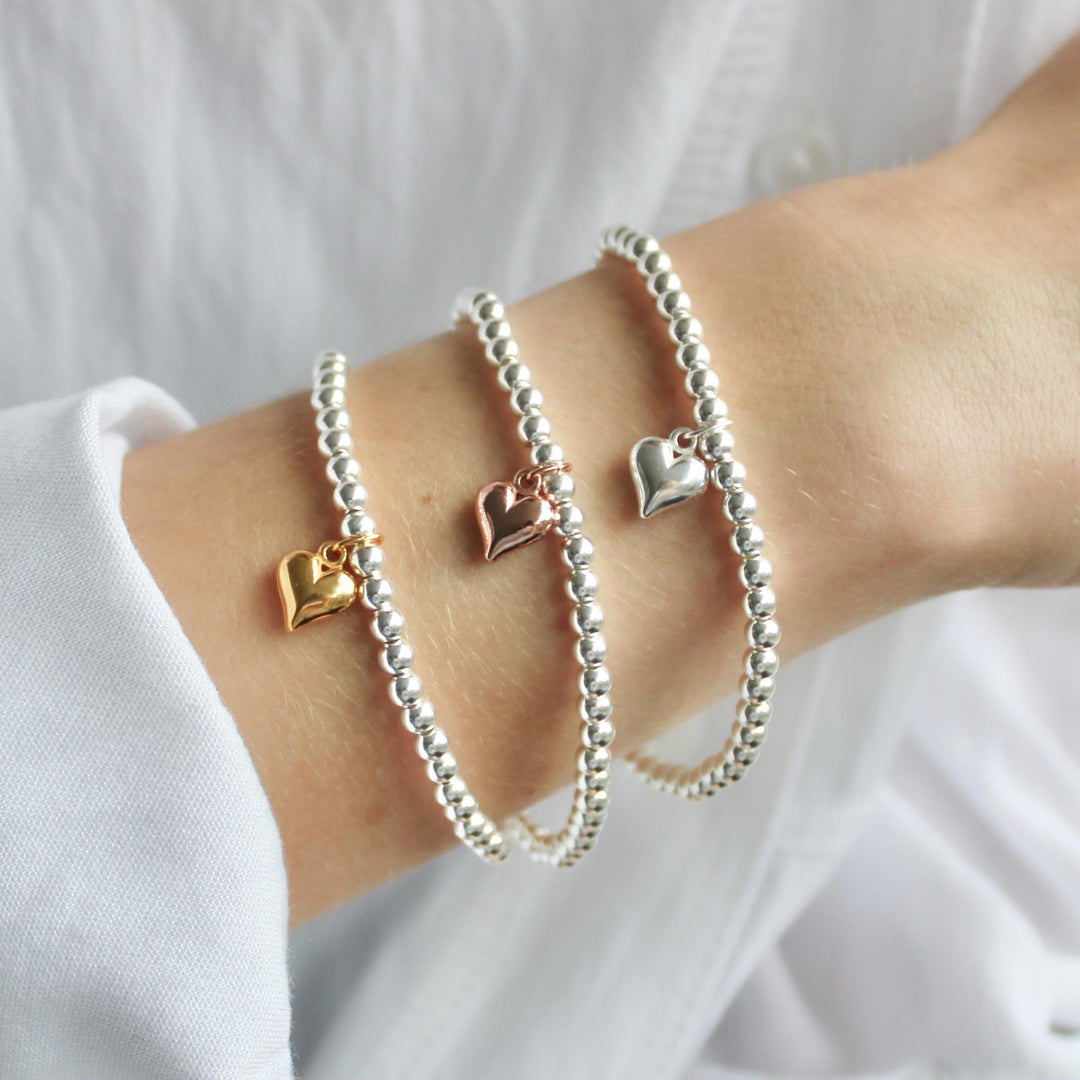 Sterling Silver Mia Heart Beads Bracelet, Silver & Rose Gold