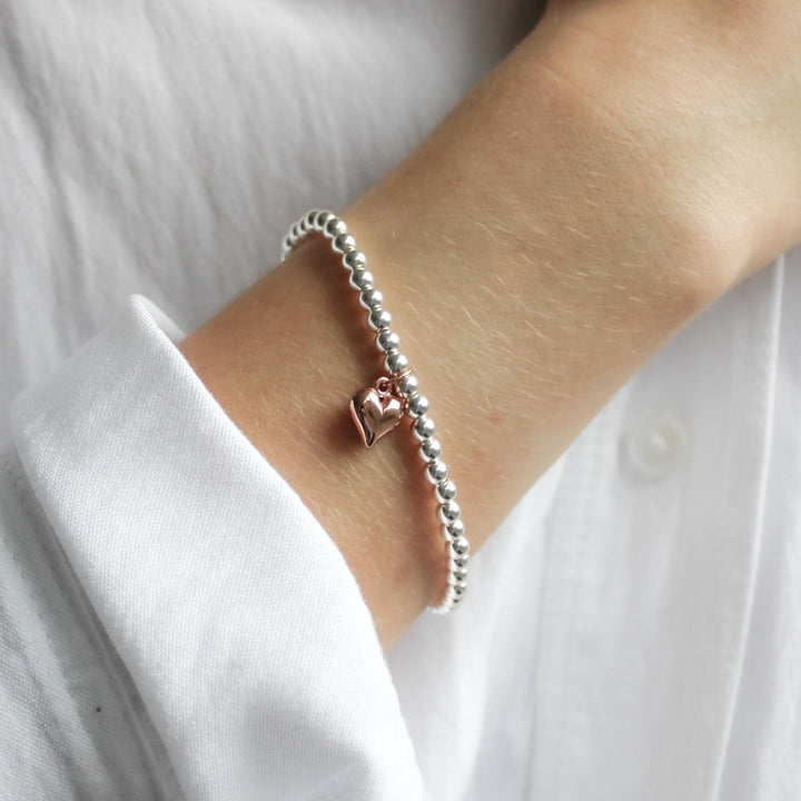 Sterling Silver Mia Heart Beads Bracelet, Silver & Rose Gold