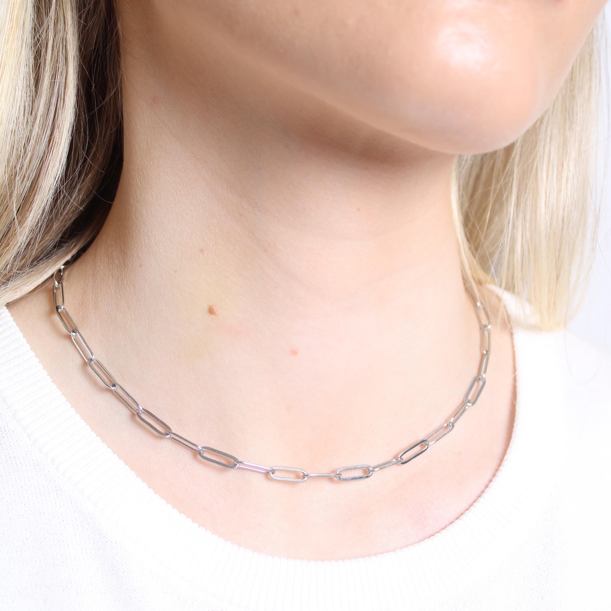 Small Link Silver Paperclip Necklace- 3947ZI/48 - Snow's Jewelers Miami  Lakes