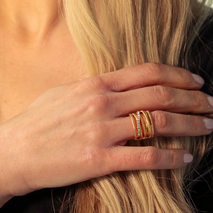 Amber Crystal Crossover Ring, Gold