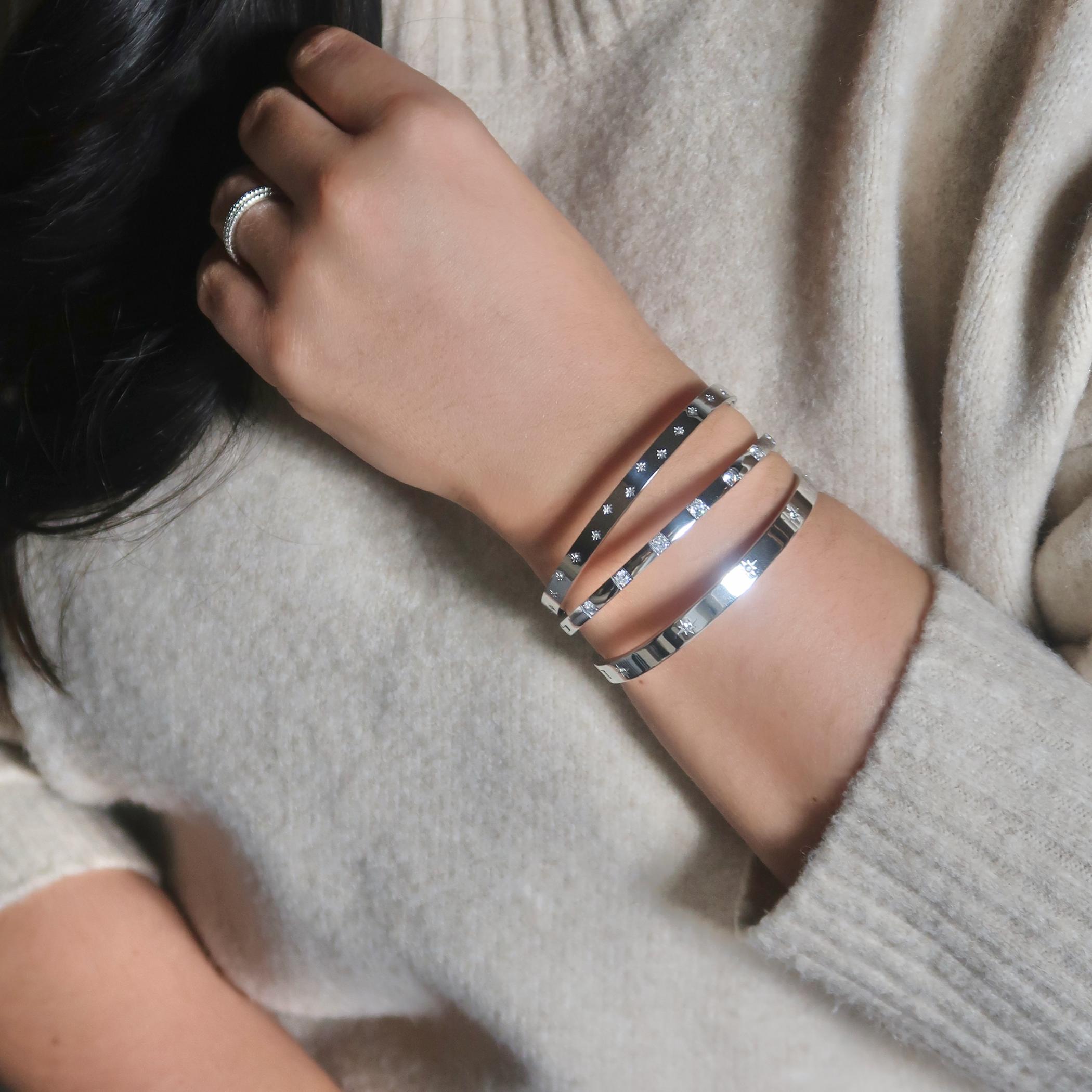 Kirstie Square Crystal Bangle in Silver