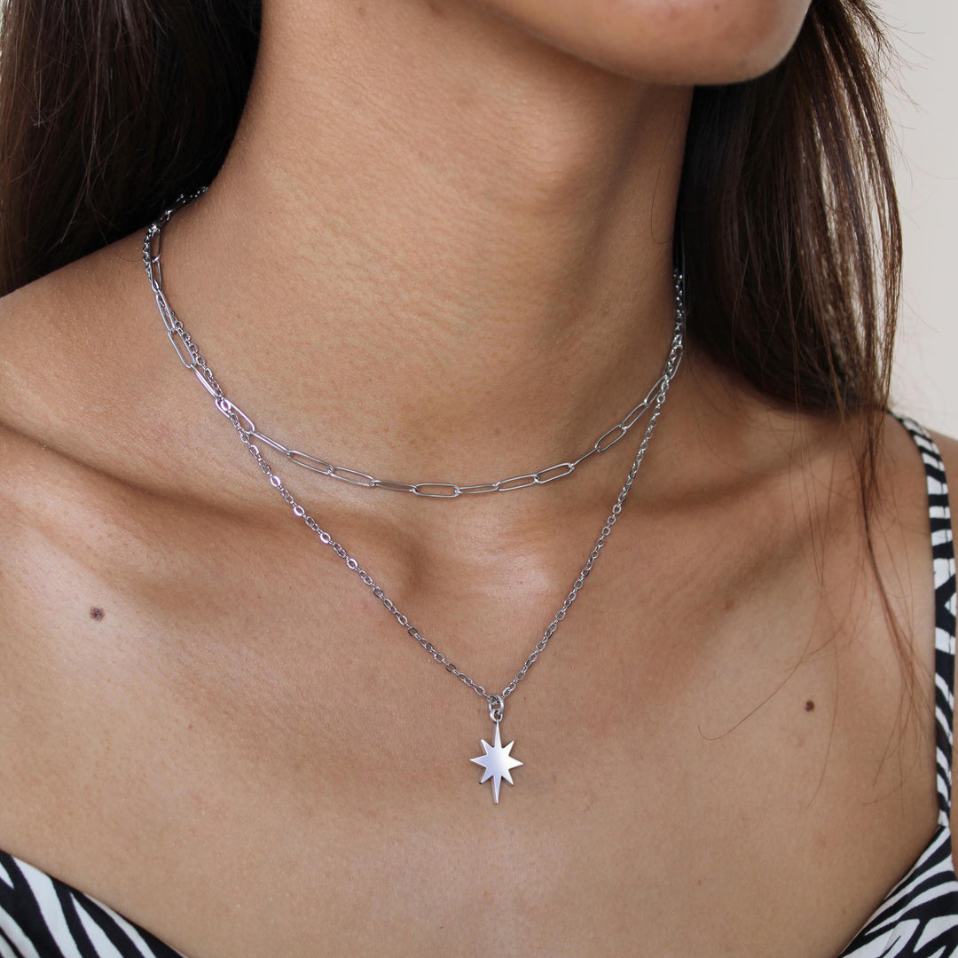 Cosmic Starburst Layering Necklace, Silver