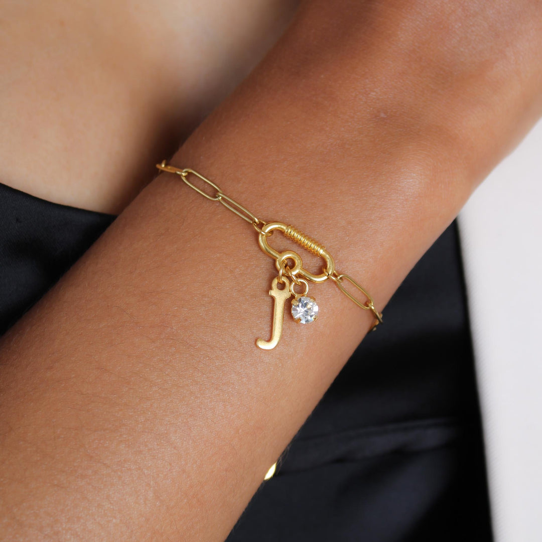 Freya Initial & Birthstone Bracelet, Gold