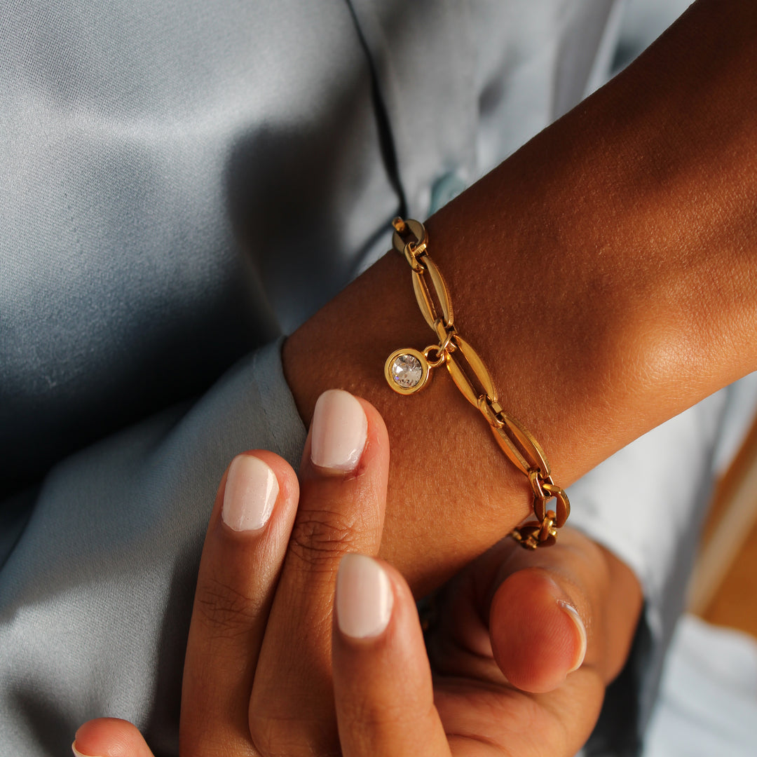 Long Link Birthstone Bracelet, Gold