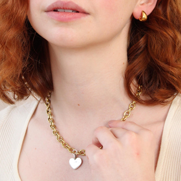 Hayley Heart Chunky Necklace, Gold & Silver