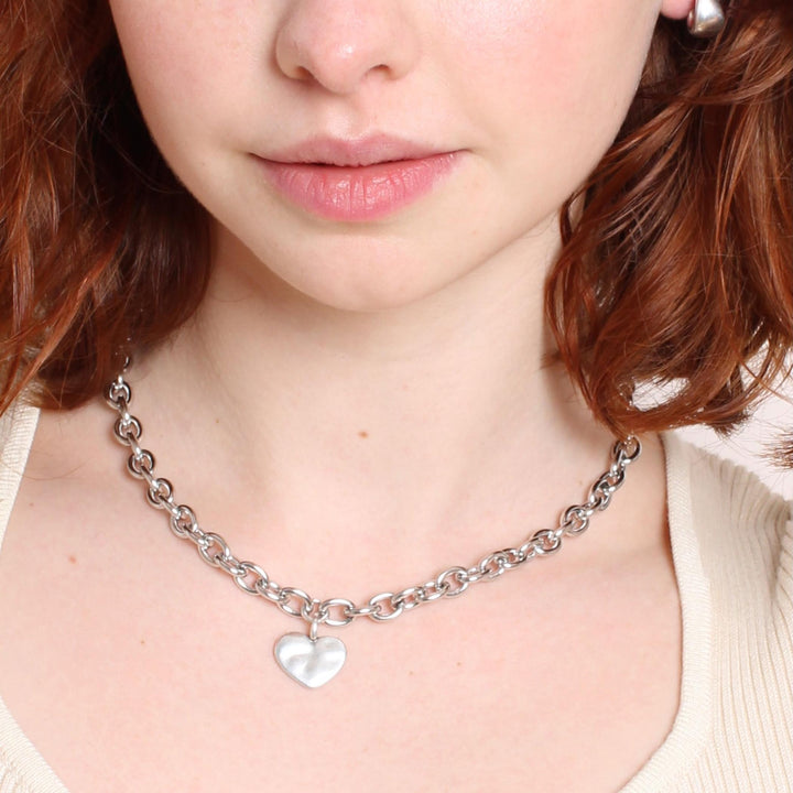 Hayley Heart Chunky Necklace, Silver