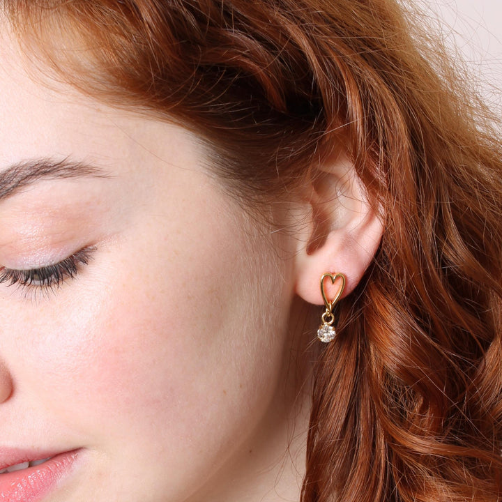 Open Heart & Birthstone Stud Earrings, Gold