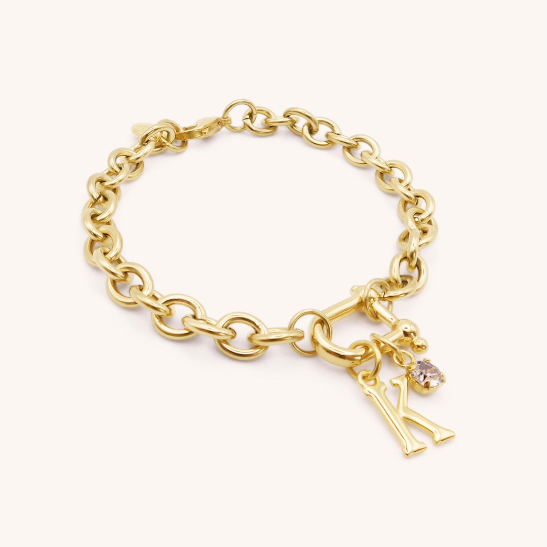 Initial & Birthstone Chunky Horsebit Bracelet, Gold