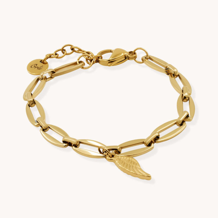 Long Link Angel Wing Bracelet, Gold