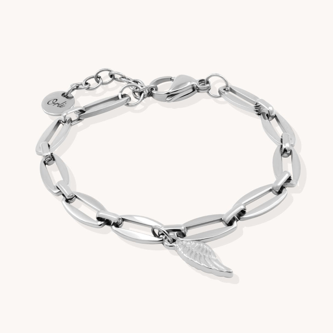 Long Link Angel Wing Bracelet, Silver