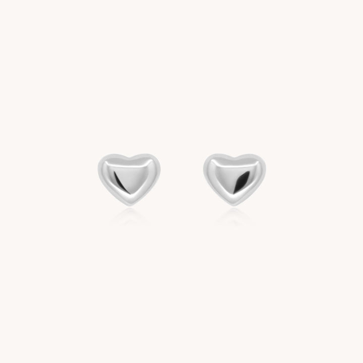 Mini Heart Stud Earrings, Silver