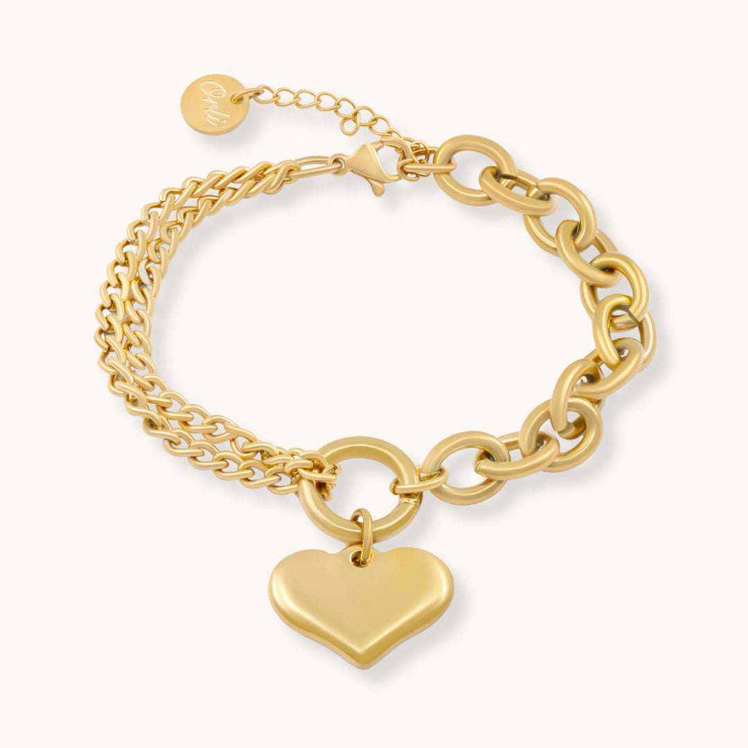 Mixed Chain Heart Bracelet, Gold