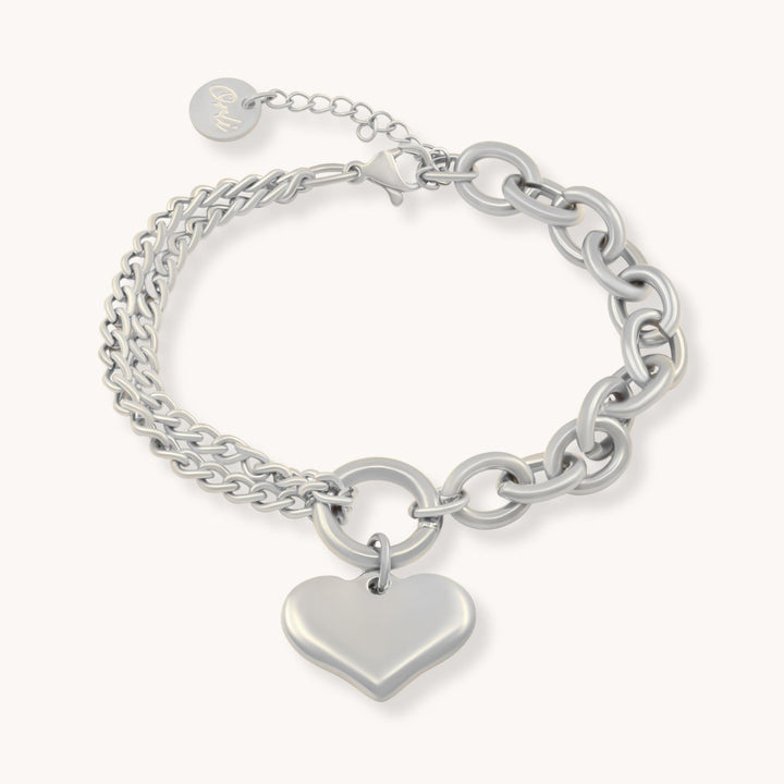 Mixed Chain Heart Bracelet, Silver