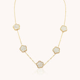 White Multi Clover Necklace, Gold